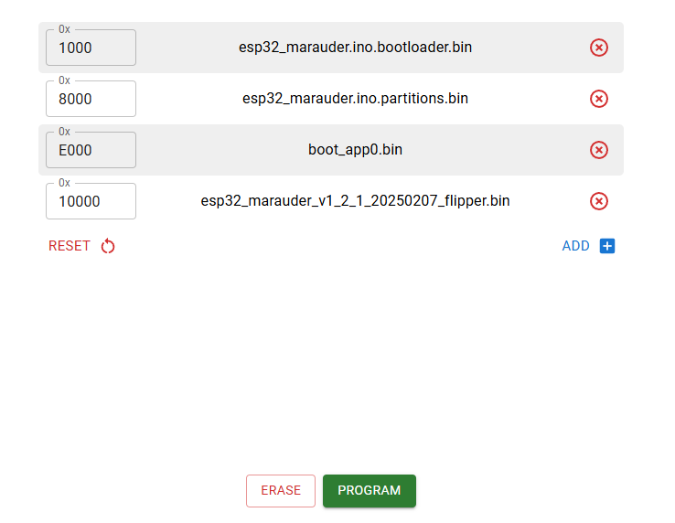 esp web tool settings